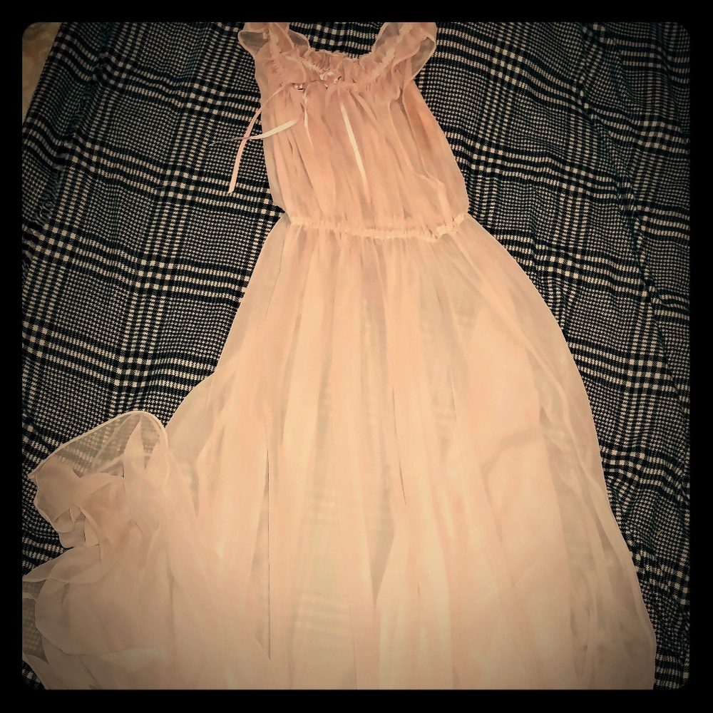 Flowy Pink Chiffon Sheer Gown